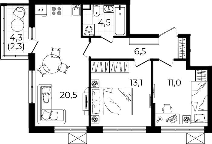 2-комнатная квартира 57.9 м², 4/7 эт., ЖК «А101 Всеволожск»